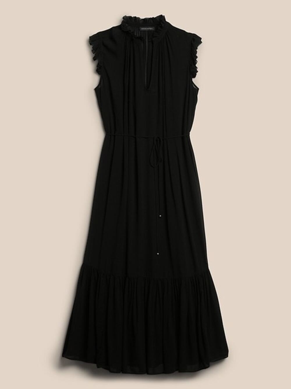 NWT Banana Republic Petite Flounced Hem Midi Dress Sz XS Black Sheer Minimalist - Picture 1 of 16